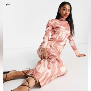 ASOS DESIGN Pink Swirl Structured Maxi Dress Long Sleeve Size 6